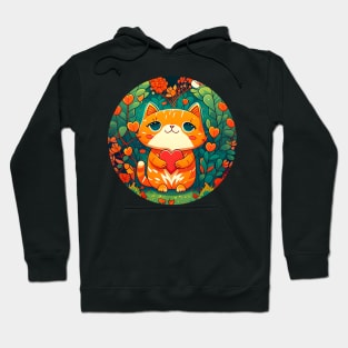 Orange Cat Heart In The Garden - Cat Lover Hoodie